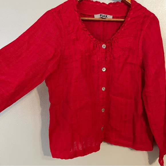 Flax Womens Red Linen Button Down Blouse Shirt  Textured Red  Size PS - Picture 5 of 11